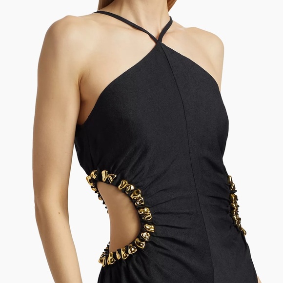 Cult Gaia Black Silvia Gold Embellished Faille Cut-Out Midi-Dress - 10 - Picture 5 of 7